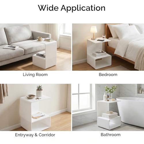 Acrylic End Table, 21.6" H C-Shaped End Table, Side Table for Living Room, Bedside Table for Bedroom, Acrylic Clear C Side Table (White) - color: White