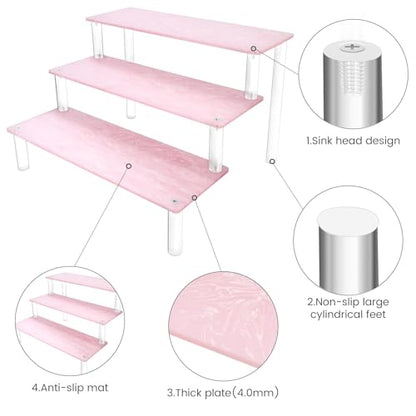 Acrylic Display Stand, 3 Tier Pink Display Risers for Funko POP Figures, 9" Cupcakes Stand, Perfume Organizer, Riser for Display, Dessert Stand, Ornament Display Stand…