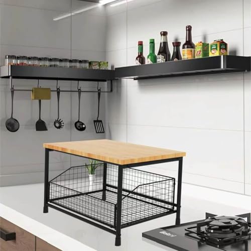 Microwave Stand, Kitchen Counter Top Organizer (Black) | kitchen Shelf Duty Stand , with Bottom Foldable Storage Basket, Small Storage Microwave Shelf - color: Black