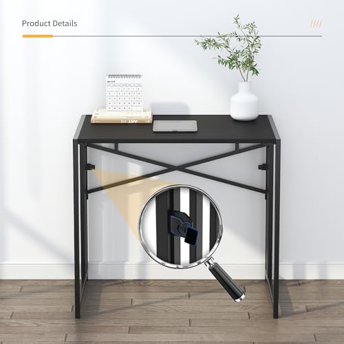 Lutown Teen Folding Computer Desk - 32 inch, Writing & Gaming, Small Space Office Desk, Black, No Assembly Required - color: Black, size: 32 Inch