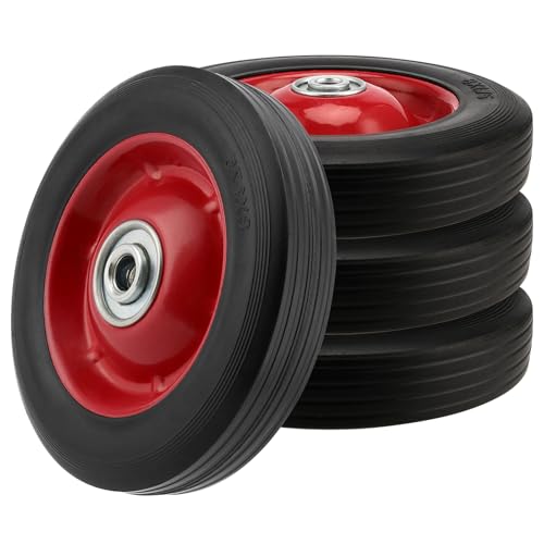 4 PCS 8 x 1.75 Inch Solid Rubber Tire, Black Red Solid Rubber Wheels with 1/2 Inch Axle, Hand Truck Replacement Wheels for Garden Carts, Wheelbarrows - size: Red 4Pcs