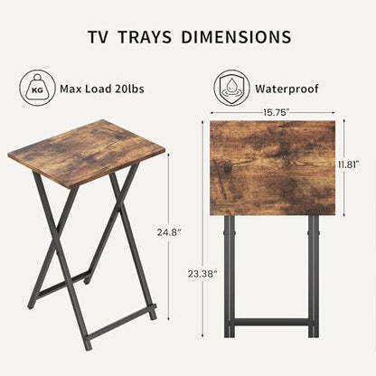 Acovy Foldable TV Trays, Small Folding Table, TV Trays Set of 2, TV Dinner Tray, Side Table for Bed, Couch, Portable Easy to Move, Brown - color: Rustic Brown-2pcs