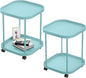 Side Table with Wheels, End Table Living Room Plastic Mobile Sofa Side Table Small Night Stand Bedroom Blue (2 Pack) - color: Blue, size: 2 Pack