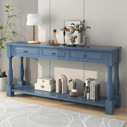 Merax Console Table with 3 Storage Drawers and Bottom Shelf, Entryway Table for Living Room, Easy Assembly, Navy