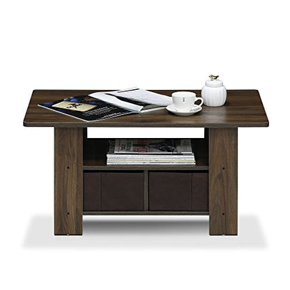 Small Modern Coffee Table with Storage, Bin Drawer Side Table, Coffee Table for Bedroom, Home Office, Living Room, Columbia Walnut - color: Columbia Walnut/Dark Brown