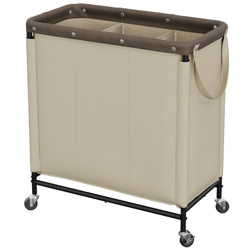 StorageWorks 2 Section Laundry Hamper, 120L Tan Sorter Cart with Wheels - color: Light Khaki, size: 120L(3-Section)