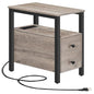 HOOBRO End Table with Charging Station, Narrow Side Table with 2 Drawers & USB Ports & Power Outlets, Nightstand for Small Spaces, Bedroom, Living Room, Stable and Sturdy, Greige and Black BG541BZ01 - color: Greige + Black