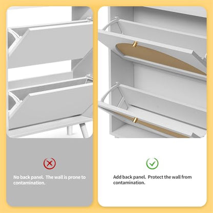 ZeHuoGe Rattan Shoe Cabinet with 2 Flip Drawers, Entrance Hallway Slim Entryway Organizer, White Rack Storage for Heels, Slippers - color: White, style: 2-Drawers