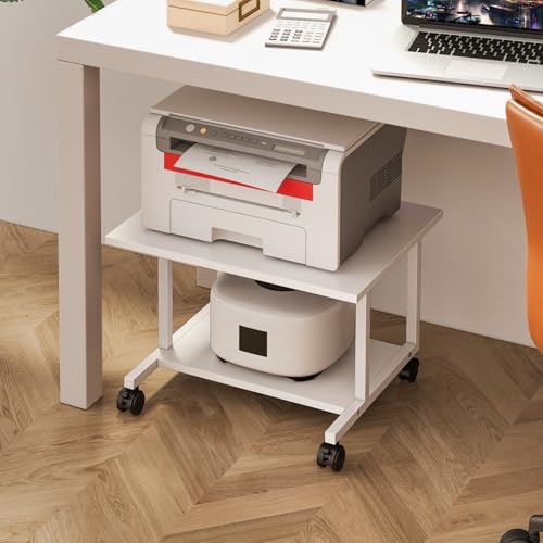 Livofloral Under Desk Printer Stand, 20.5 x 15.7 Inches Printer Table for Home Office, Printer Cart with Wheels and Storage Shelf, Rolling Industrial Printers Cart, White - color: White