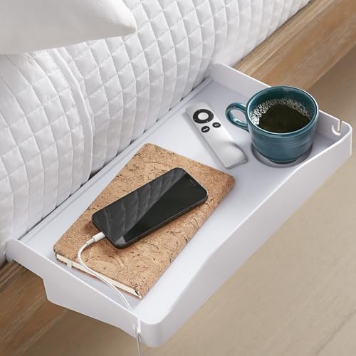Modern Innovations Bedside Shelf for Bed, College Dorm Room, Bunk Bed Shelf/Caddy for Top Bunk, Clip On Nightstand Tray with Cord and Cup Holder for Table Storage (White) - color: White, size: Large