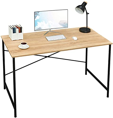 FurnitureR Computer Desk 42.7-Inch Home Office Desk Student Writing Desk with Metal Legs Wood Top Modern Simple Workstation for Small Rooms, 42.7 x 23.6 x 29.7 in, Oak and Black - color: Oak and Black