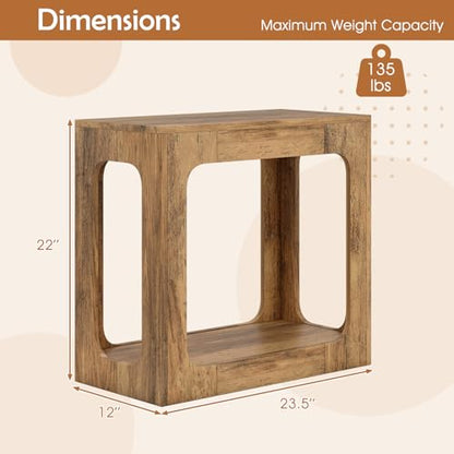 GOFLAME Narrow End Table Set of 2, Farmhouse Wood Sofa Side Table 2-Tier with Storage Shelf, Arched Rustic Small Accent Tables, Rectangular Compact Night Stand for Living Room, Bedroom, Oak - color: Oak