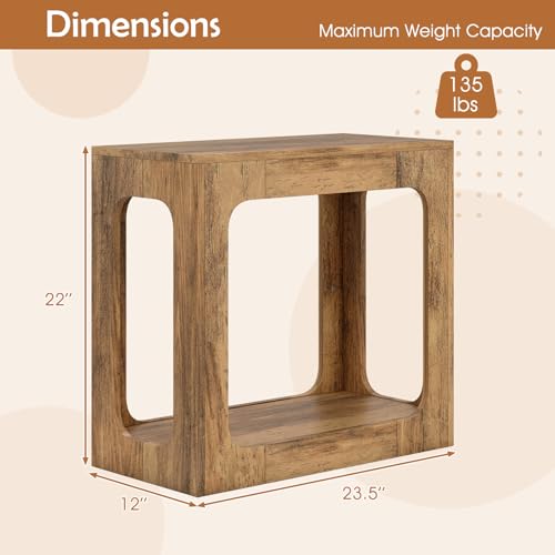GOFLAME Narrow End Table Set of 2, Farmhouse Wood Sofa Side Table 2-Tier with Storage Shelf, Arched Rustic Small Accent Tables, Rectangular Compact Night Stand for Living Room, Bedroom, Oak - color: Oak