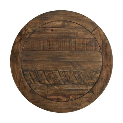 Napa Solid Wood Farmhouse Rustic Reclaimed Natural and White Stain Round End Side Accent Living Room Table, Nightstand Bedside 26" W x 26" D x 25" H | Farmhouse Rustic, Pine Wood, Round Side Table, Nightstand, 2" Plank Top, for Living Room or Bedside, 26"