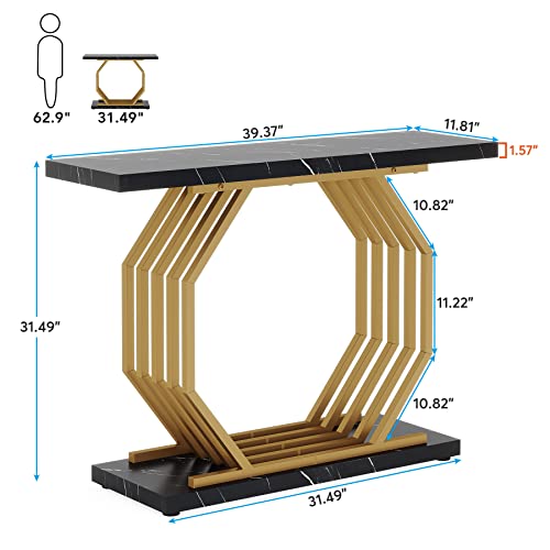 Tribesigns Gold Console Table, Faux Marble Entryway Table Narrow Sofa Table with Geometric Metal Base, 40 Inch Modern Accent Table Entrance Table for Living Room, Hallway, Foyer, Black - color: Black