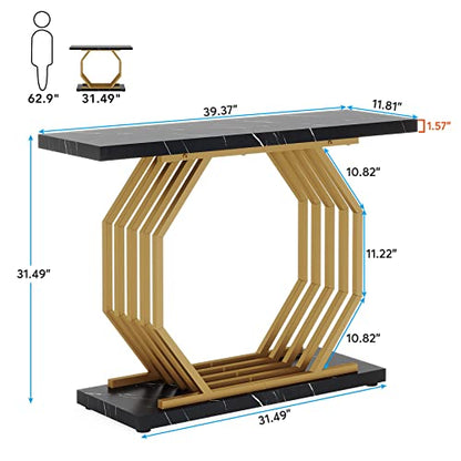 Tribesigns Gold Console Table, Faux Marble Entryway Table Narrow Sofa Table with Geometric Metal Base, 40 Inch Modern Accent Table Entrance Table for Living Room, Hallway, Foyer, Black - color: Black