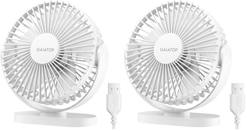 Gaiatop USB Desk Fan, 5.5 Inch Small Quiet Powerful 3 Speeds 90° Rotate, Personal Mini Portable Desktop Table Fans, Cooling for Home Office Car Travel Indoor Outdoor Pink (Pack of 2) - color: White, size: Small (Pack of 2)