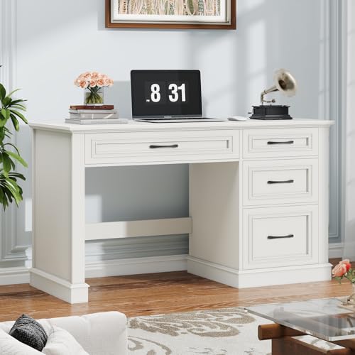 Halitaa Farmhouse 47" Executive Desk, Computer Desk with Drawers and File Drawer, Workstation Computer Desk with Charging Station for Home Office,Study.Cream White - color: Cream White, size: With Charging Station