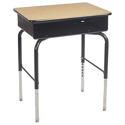 ECR4Kids Open Front Desk with Metal Storage Book Box, Adjustable, Classroom Furniture, Maple/Black - color: Maple and Black