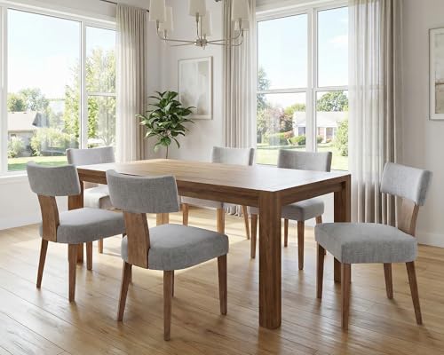 RIVOVA Mid Century Modern Dining Chairs Set of 4, Farmhouse Linen Fabric Upholstered Dining Room Chairs Kitchen Chairs with Curved Backrest Wood Legs, Grey - color: Light Gray Curved
