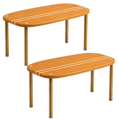 Ibyx Cabinet Organizer Set of 2 - Kitchen Pantry Organizers and Storage with Bamboo Top & Brass-Effect Metal Legs - for Kitchen Counter & Stackable Shelves for Cabinets with 22 lb Capacity - Brown - color: Brown