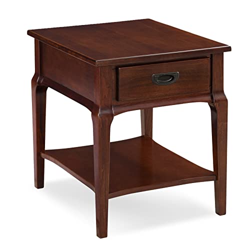 Stratus Solid Wood End Table with Shelf and Drawer, Heartwood Cherry Brown, Perfect for Living Rooms, Bedrooms, and Small Spaces – Leick Home, 22007 - color: Heartwood Cherry