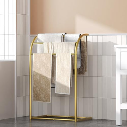 YATINEY Free Standing Towel Rack, 4-Tier Blanket Rack for Bathroom, Pool Towel Stand Display and Drying Rack, Modern Towel Blanket Storage Organizer, Gold CJ07GD - color: Gold