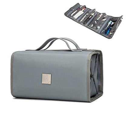 Roll Up Makeup Bag, Travel Toiletry Bag for Women with 4 Clear TSA Approved Pouches, Hanging Travel Organizer, Folding Cosmetic Bag for Men and Women - color: Grey
