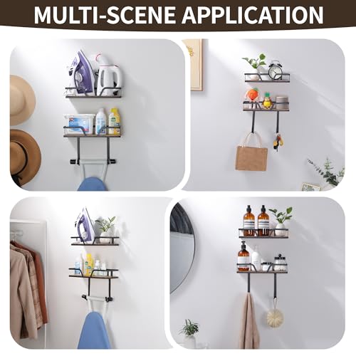 Ironing Board Holder Wall Mounted, 2-Layer Sturdy Iron and Ironing Board Hanger with Wood Shelf, Space Saving Laundry Room Organization for Iron, Board & Accessories - color: Matte Black-2 Layer