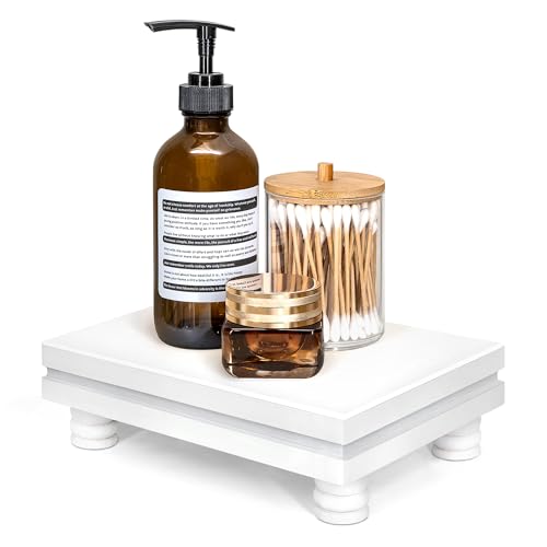EOSAHR Wood Riser for Home Decor: Display Stand for Kitchen Counter, White | Wood Stand, Riser for Display, Vanity Tray & Candle Holder, Kitchen Stand for Sponge, Tray for Bathroom Counter, Room Decor - color: White