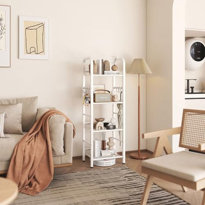 YMYNY 4 Tier Bookshelf, Freestanding Bookcase for Living Room, Bedroom, Home Office, Multi-Functional Storage Rack Organizer, Display Rack with Metal Frame, Rust Resistance, White, UHBC054W - size: 4-Tier (10.43"x14.17"x45.67")