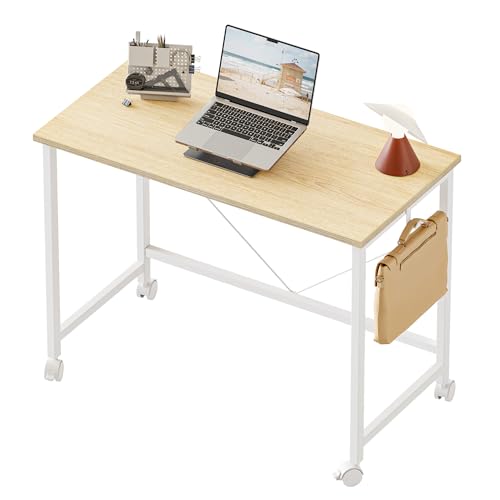 Mericonia 32 inch Rolling Computer Desk with Wheels, Gaming Desk for Small Spaces, Modern Simple Style Table for Home Office, Study Writing Table - color: Oak, size: 32"x15.8"
