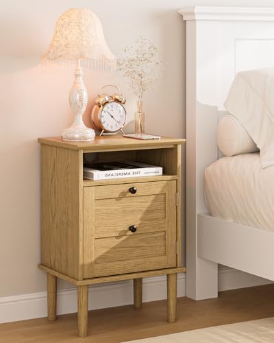 Nightstand, Boho Night Stand with 1 Drawers, Modern Side Accent Table with Open Shelf, Wooden Top Bedside End Table for Bedroom, Living Room, Yellow Oak - color: Yellow Oak