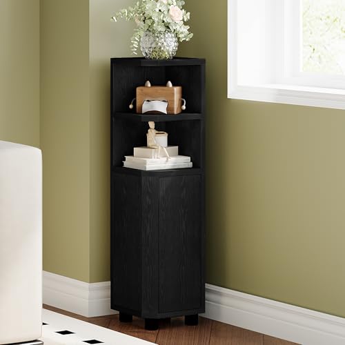 Hzuaneri Corner Cabinet, Small Bathroom Corner Cabinet with Doors | Narrow Storage Cabinets with Adjustable Shelves, Bathroom Organizers and Storage for Small Space, Black BC20004X - color: Black, style: 7.9"D x 7.9"W x 31.1"H