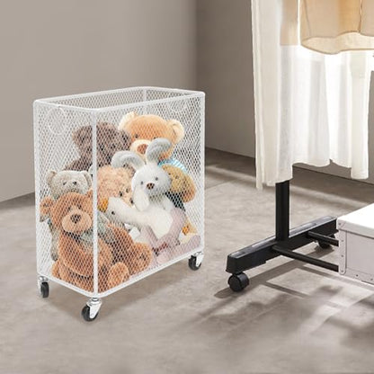 Wire Metal Rolling Laundry Basket On Wheels,Mesh Wire Laundry Basket Storage Cart for Bathroom Bedroom Dirty Clothes Storage (H) - size: H