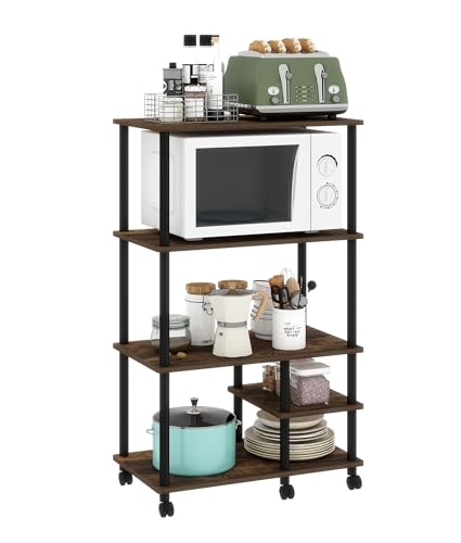 Kitchen Island with Storage, 4-Tier Microwave Cart Table with Wood Top, Small Baker's Rack for Kitchen, Living Room, Balcony, Brown - color: Brown