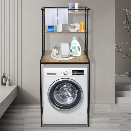 Over Washer and Dryer Shelves,Dryer Storage Shelf,3 Tiers Laundry Room Storage and Organizer Standing Shelf,Height Adjustable Laundry Room Shelves, Load-Bearing Capacity 22lbs (Black+ Oak) - color: Black+ Oak