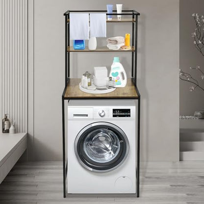 Over Washer and Dryer Shelves,Dryer Storage Shelf,3 Tiers Laundry Room Storage and Organizer Standing Shelf,Height Adjustable Laundry Room Shelves, Load-Bearing Capacity 22lbs (Black+ Oak) - color: Black+ Oak
