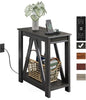 WLIVE Narrow Black End Table with Charging Station of Open Storage Shelf, Sofa Side Table with 2 USB Ports and 2 Power Outlets, Slim Farmhouse End Table for Small Spaces, 11.8" D x 23.6" W x 23.74" H - color: Charcoal Black