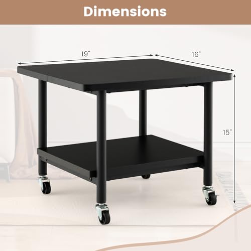 Tangkula Printer Stand with Storage, Under Desk Printer Table with 4 Wheels & Locking Mechanism, 2-Tier Rolling End Table Storage Rack for Bedroom, Living Room, Study - color: Black