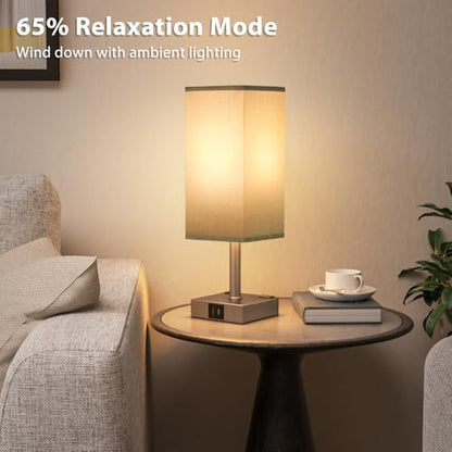 Grey Touch Lamps Set of 2 for Bedroom - Dimmable, USB C+A, 2 AC Outlets | 3-Way Dimming, 3000K LED Bulbs Included, Square Grey Lampshade Grey Base, Small Bedside Lamp for Nightstand, Desk - color: Grey-Grey