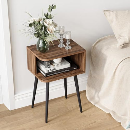 Nightstand Set of 2, Small Bed Side Table for Small Spaces, Mid Century Modern Nightstand End Table with Open Storage, Side Table for Bedroom Living Room, Walnut Brown MLBZ20R-2 - color: Walnut Brown