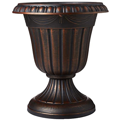 Arcadia Garden Products PL10CP Classic Traditional Plastic Urn Planter Indoor/Outdoor, 15" x 13", Brushed Copper - color: Brushed Copper, size: 15" x 13"