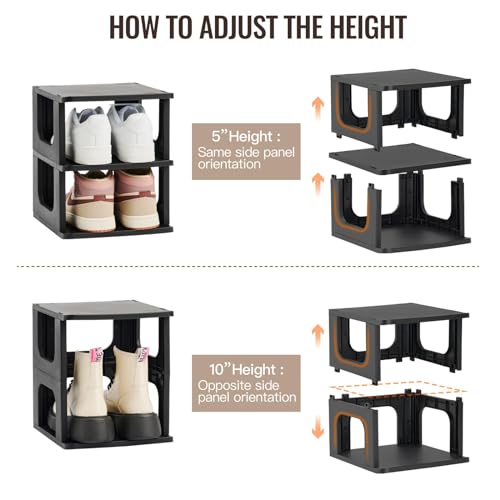 TRZZ 4-Tier Small Shoe Rack, Vertical Narrow Stackable Organizer with Removable Partition, Efficient Shoe Storage for Closet, Entryway, and Small Spaces (Black) | Removable Partition, Vertical Efficient Shoe Storage, for Closet, Entryway, Small Spaces - c