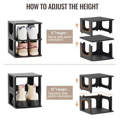 TRZZ 4-Tier Small Shoe Rack, Vertical Narrow Stackable Organizer with Removable Partition, Efficient Shoe Storage for Closet, Entryway, and Small Spaces (Black) | Removable Partition, Vertical Efficient Shoe Storage, for Closet, Entryway, Small Spaces - c