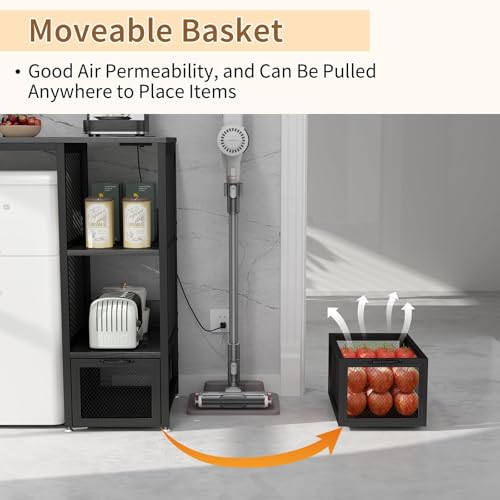 METYERRY Kitchen Bakers Rack with Power Outlet, Microwave Stand with Drawer, Mini Fridge Stand with Adjustable Shelves,Mini Fridge Cabinet Suitable for Dining Room, Dorm,Home, Black - color: Black
