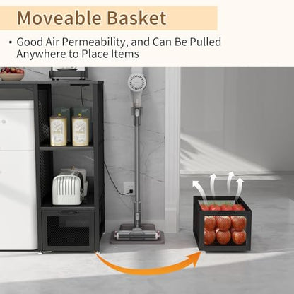 METYERRY Kitchen Bakers Rack with Power Outlet, Microwave Stand with Drawer, Mini Fridge Stand with Adjustable Shelves,Mini Fridge Cabinet Suitable for Dining Room, Dorm,Home, Black - color: Black
