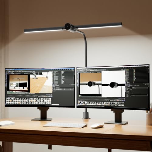 Honeywell HJ4 Desk Lamp with Clamp, Sunturalux™ Desk Lamps for Home Office | Dual-head Black LED clamp desk lamp with flexible gooseneck, stepless dimming, 4 color temps, CRI 94, RG0 eye care. - color: Black