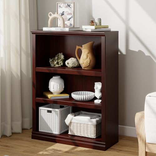 Bevfint 43 in Tall Bookcase, 3-Tier Bookshelf Open Storage, 33 inch Wide Floor Standing Indoor Furniture, Book Cases for Home School Library Office Bedroom Kids, Mahogany 3 Tiers - color: Mahogany, size: 3-Tier Open Bookcase