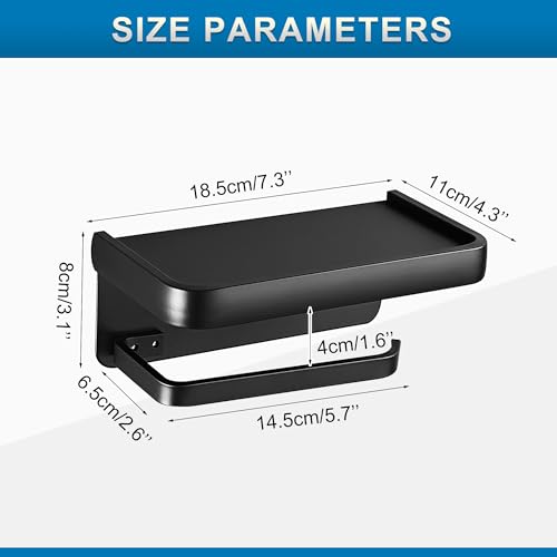 Toilet Paper Holder with Phone Shelf, Adhesive or Screw Wall Mount Toilet Tissue Roll Holder-Black - color: Black